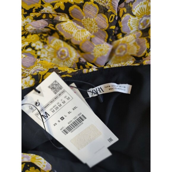 ZARA One Shoulder Mini Dress Draped  Floral Yellow Metallic Cocktail - Picture 11 of 11